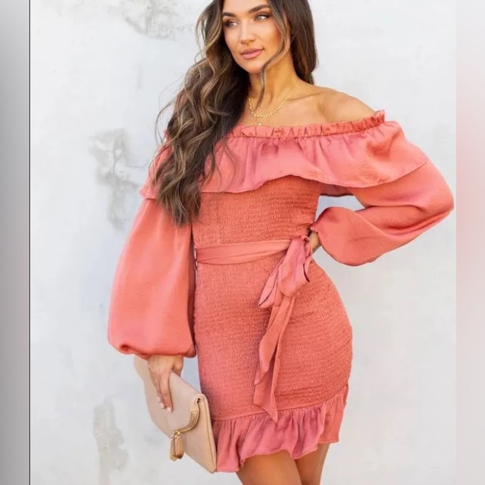 NWT Vici Blaise Smocked off-shoulder mini dress